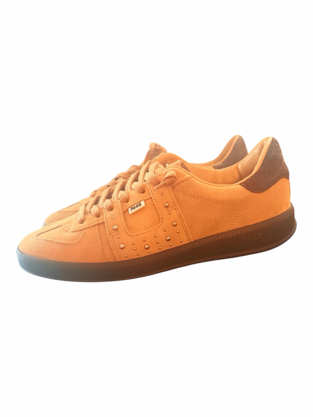 P448 Monza Cognac Sand Suede Studded Sneakers Nib Eu 38 Us 7.5/8 — image 2 of 8
